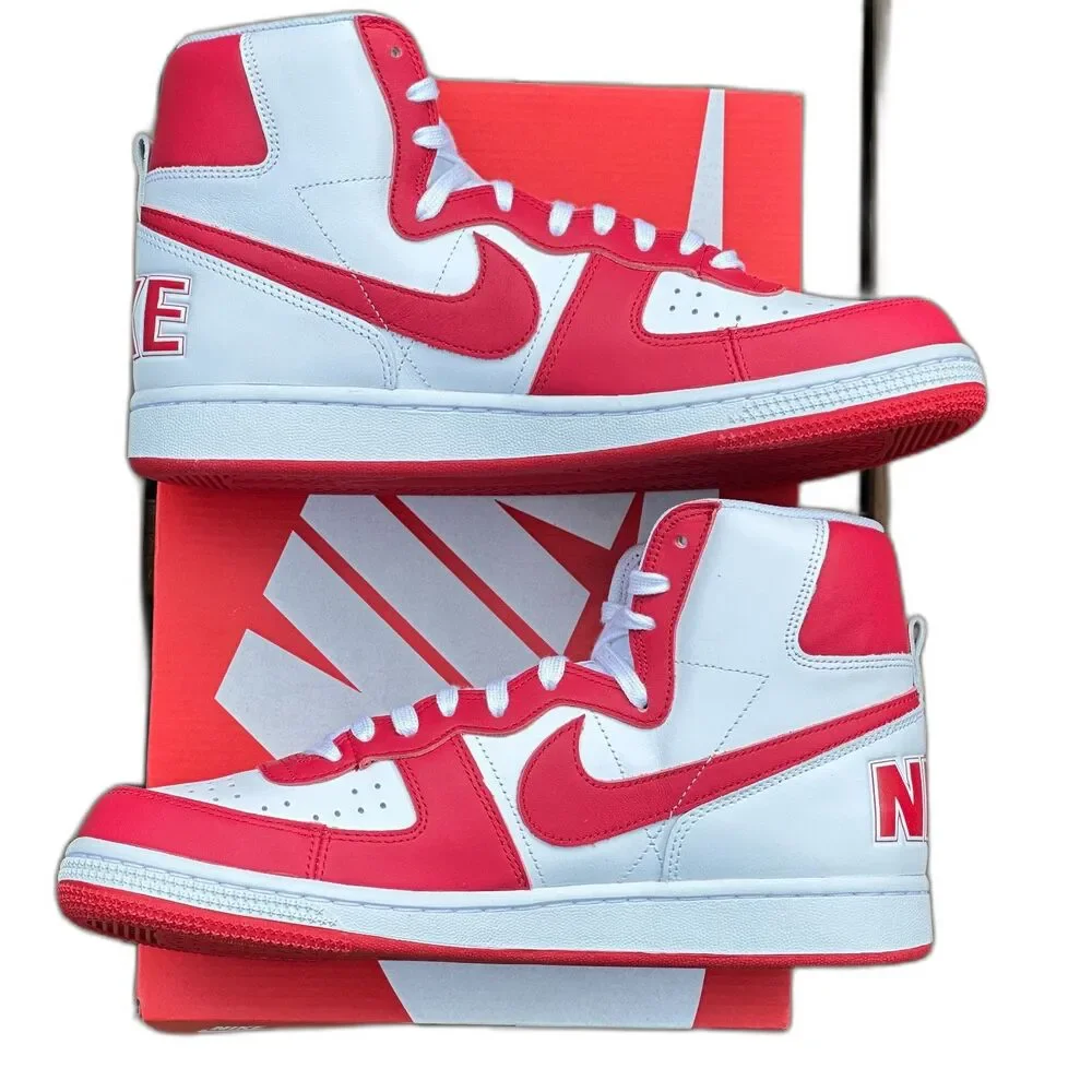 Nike Men's Red and White High-Top Athletic Shoes